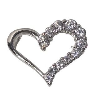 NBH .925 sterling silver Cubic Zirconia Open Heart Pendant Charm Jewelry NEW